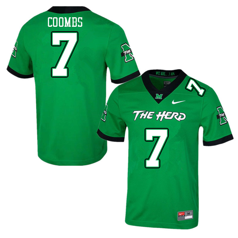 Men #7 Caleb Coombs Marshall Thundering Herd College Football Jerseys Stitched-Green - Click Image to Close